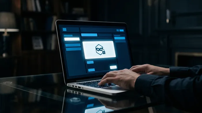 Deux smartphones posés sur une surface sombre, connectés par un lien numérique, affichant des icônes d'appel et un profil d'utilisateur avec des symboles de messagerie.